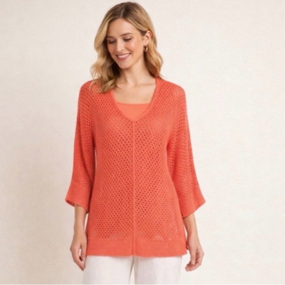 Chico’s Sweater Coral Crocheted Tunic XS